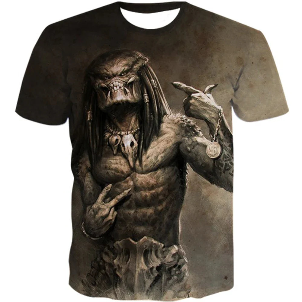 Creative Horror Design Predator 3D Printing Summer Fashion Leisure Cool Personality Street Style Short Sleeve