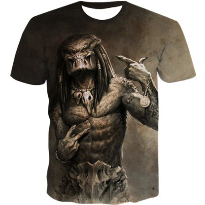Creative Horror Design Predator 3D Printing Summer Fashion Leisure Cool Personality Street Style Short Sleeve