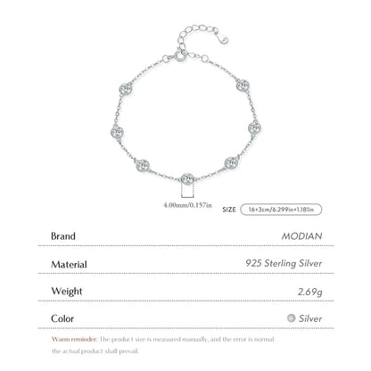 925 Sterling Silver Bezel Round Sparkling Clear Cubic Zirconia Stackable Charm Fashion Bracelet For Women Fine Jewelry