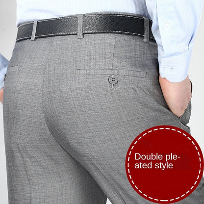 High Waist Double Pleated Men Suit Pants Summer Black Straight Office Formal Dress Trouser for Man Black Gray Size 40 42 44