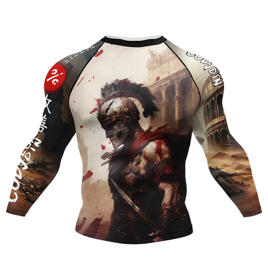 Polyester Sublimation High Elastic Bjj Rash Guard No Gi MMA  Jiu Jitsu Fighting Grappling Compression Shirt OEM Gym Fitness Tops