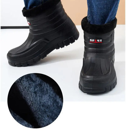 40-45 Men Rain Boots Winter Waterproof Shoes Ankle Snow Botas Plush Thick-soled Anti Slip High Top Zapatos Water Warm Footwear 1