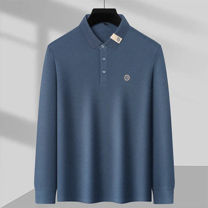 High end letter embroidery brand men's long sleeved polo shirt 2024 Spring and Autumn new comfortable 100% cotton casual T-shirt