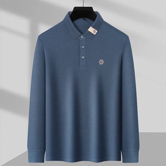 High end letter embroidery brand men's long sleeved polo shirt 2024 Spring and Autumn new comfortable 100% cotton casual T-shirt