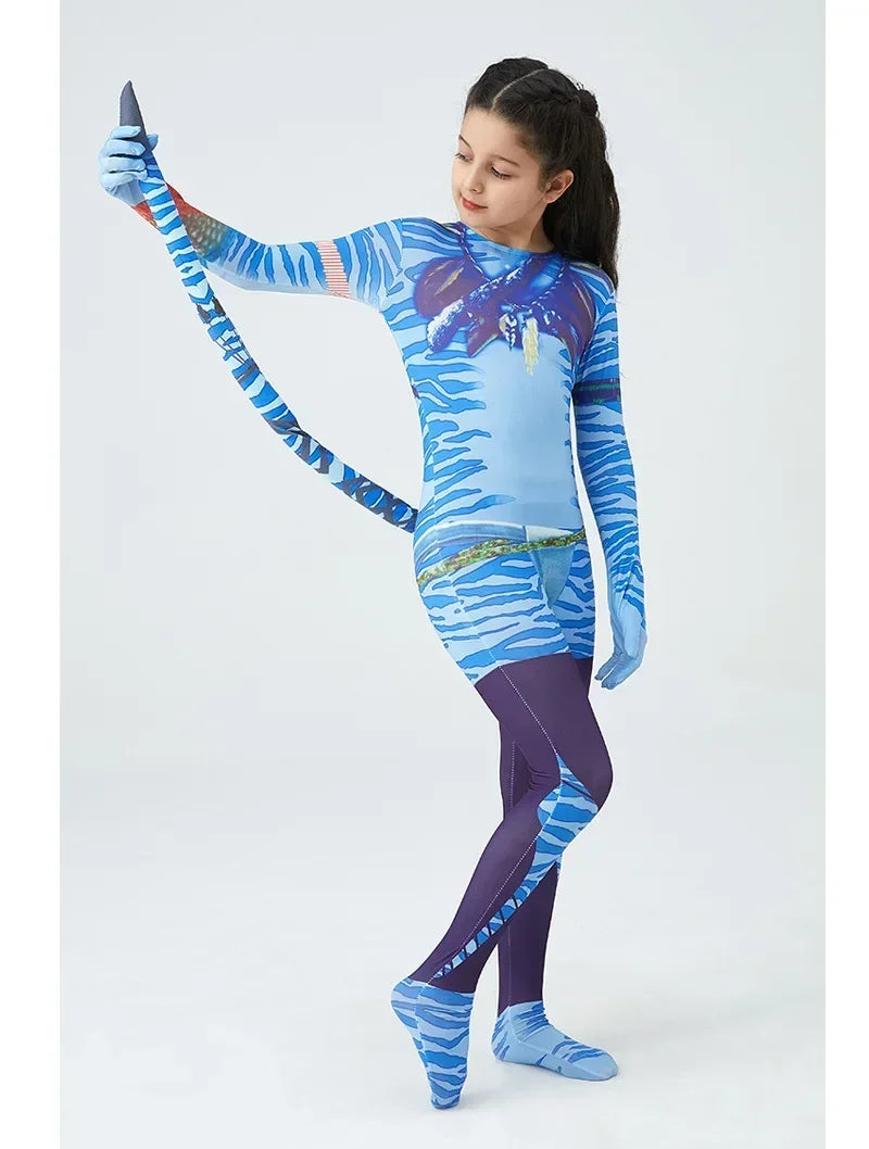 Boy Girls Halloween Cosplay Avatar Costume Kids The Way of Water Neytiri Alien Cosplay Hero One Piece Tight Fitting Clothing