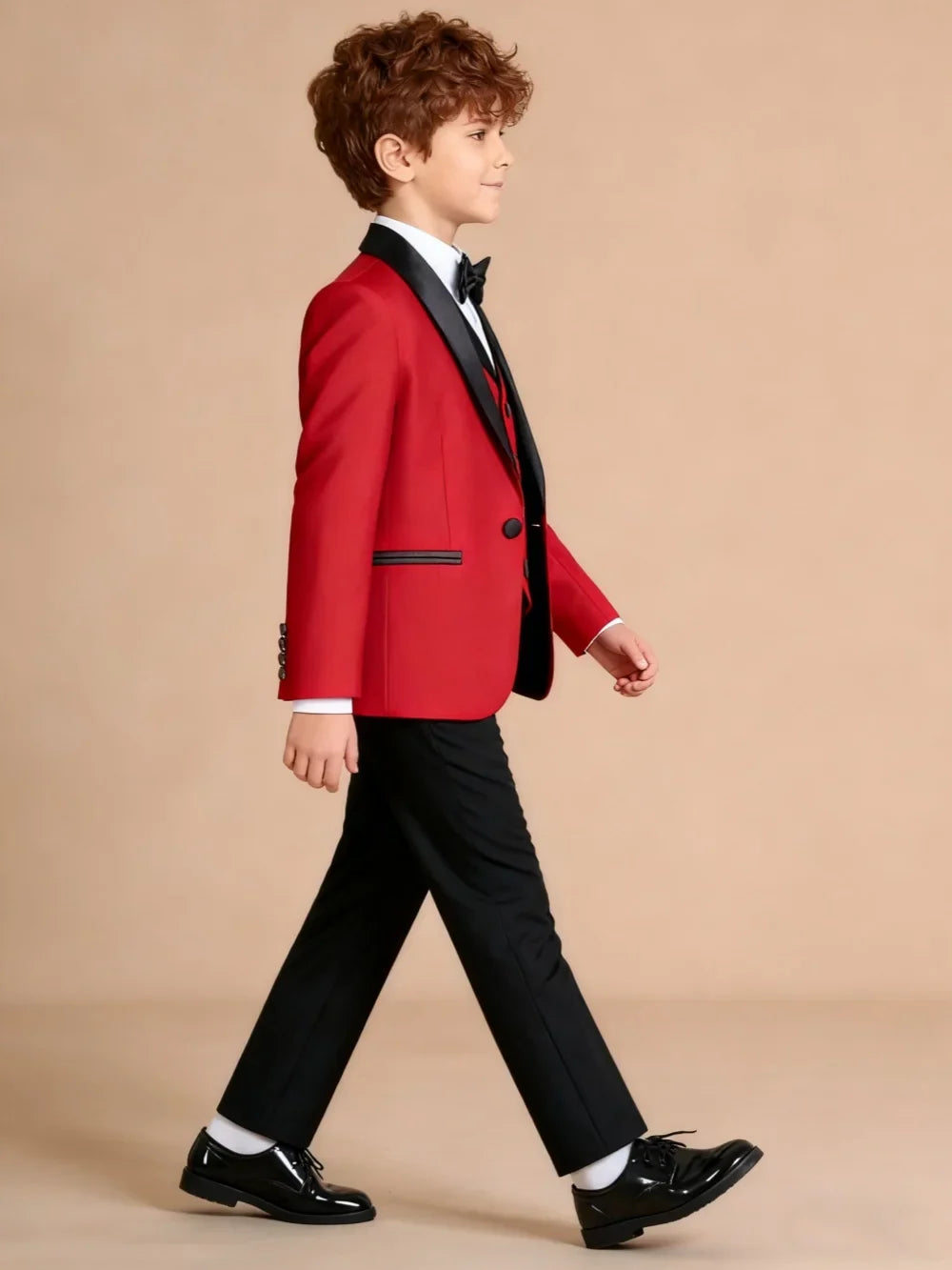 Christmas Red Boys Suits 4 Pieces Banquet Party Wear Shawl Lapel Kids Suit Set Performance Outfit 3-14T Wedding Birthday Tuxedo