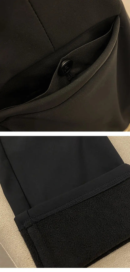 2025 Autumn Winter New With Velvet Warm Casual Pants High Quality Slim Fit Men's Formal Business Office Social Solid Trousers