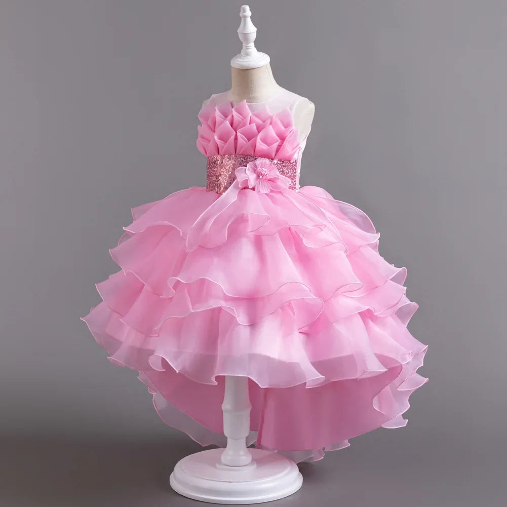 New Girls Elegant Princess Dress Embroidered Sequins Birthday Ball Evening Dress Party Fluffy Cake Dress 4-12 Years Old clothin