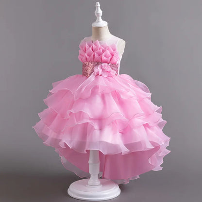 New Girls Elegant Princess Dress Embroidered Sequins Birthday Ball Evening Dress Party Fluffy Cake Dress 4-12 Years Old clothin