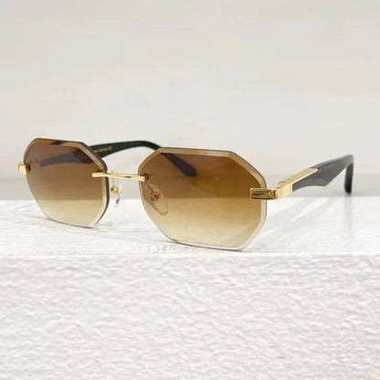 Rimless Polygon Luxury Sunglasses Acetate Alloy Gold Brand Irregular Square Original Classical Retro UV400 Gafas Hot