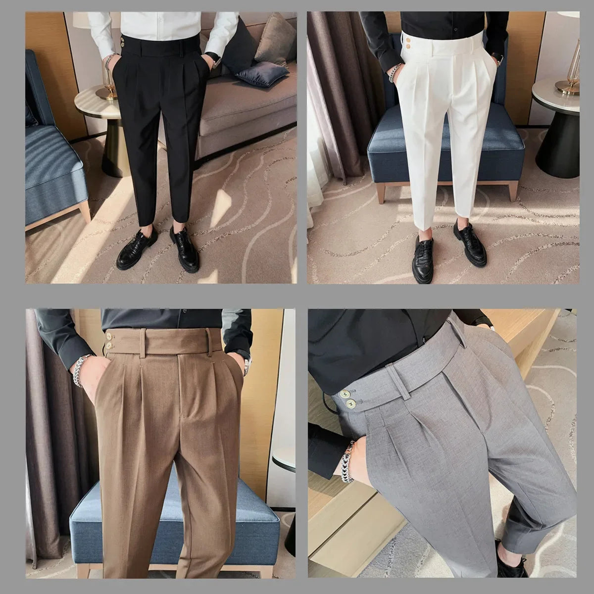 British Style Twill Pleat Design Naples High Waist Casual Trousers Fashion Man Slim Simple Social Party Suit Pant Plus Size 38