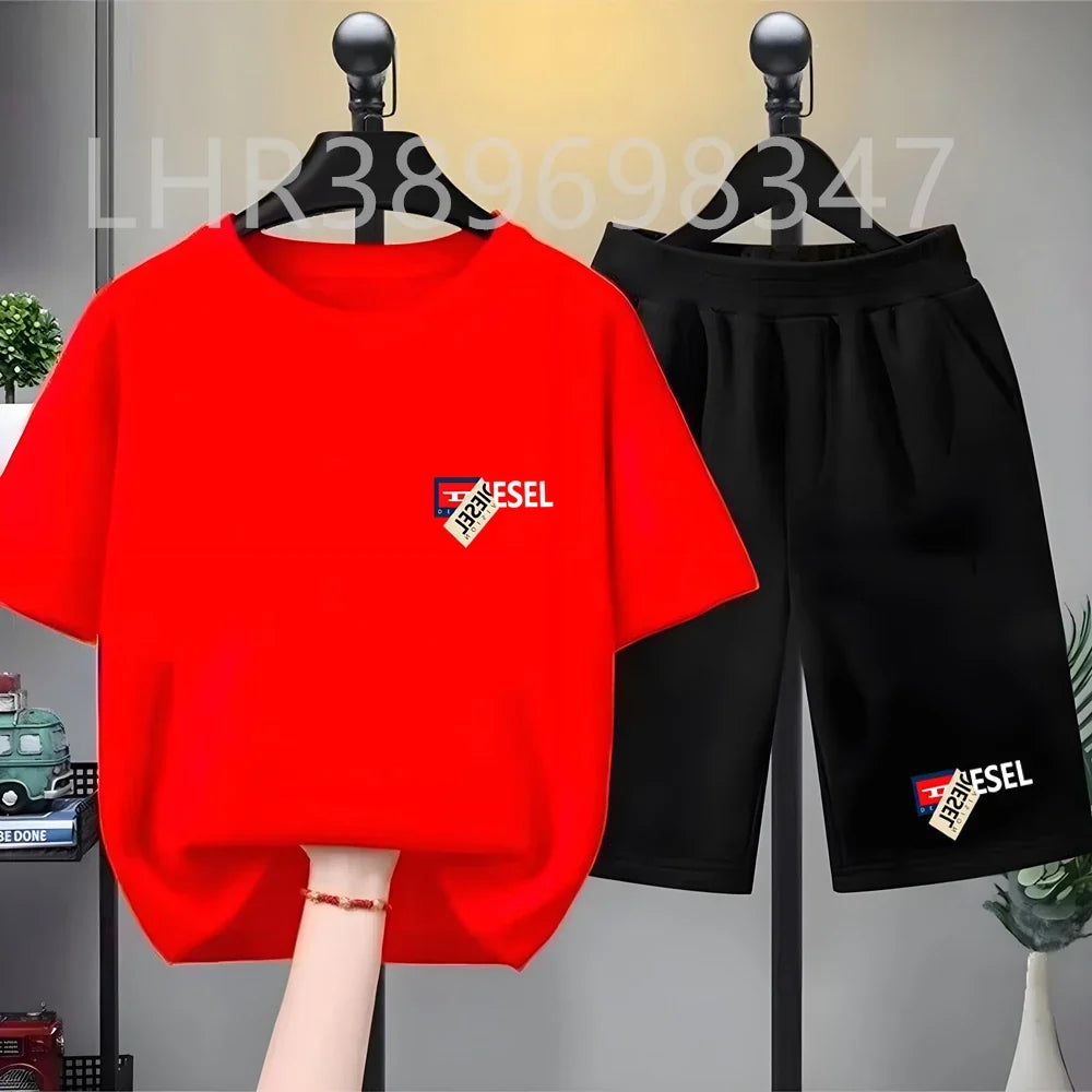 Summer Cool Child Clothes Black Boys Girls Pink Age 3-12 Tee+shorts Suit Children Short Sleeve Brand T-shirts Casual Fashion