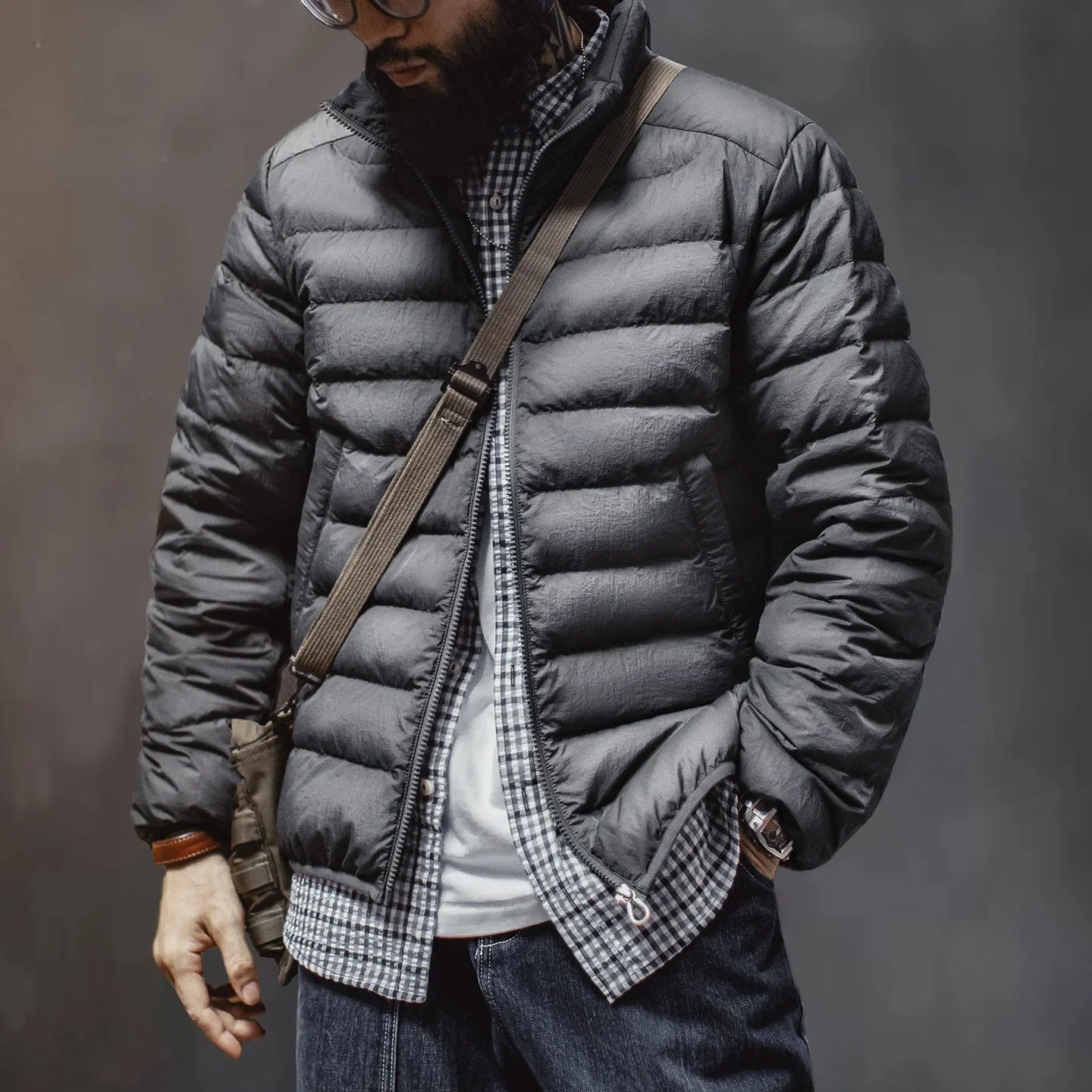 Winter Men's Stand-up Collar Down Jacket Lightweight Hydrophobic White Duck Down Filling Coat Warm Inner Layer for Fall