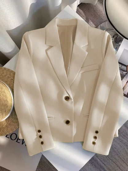 Black Cropped Blazers Woman Trend 2025 New All-match Notched Collar Crop Jacket Women Korean Chic Single Button Suit Coat Tops