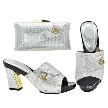 Italian Matching Shoes and Bag Set Decorated with Rhinestone African Shoes and Bag Set for Wedding High Quality Shoes Bag