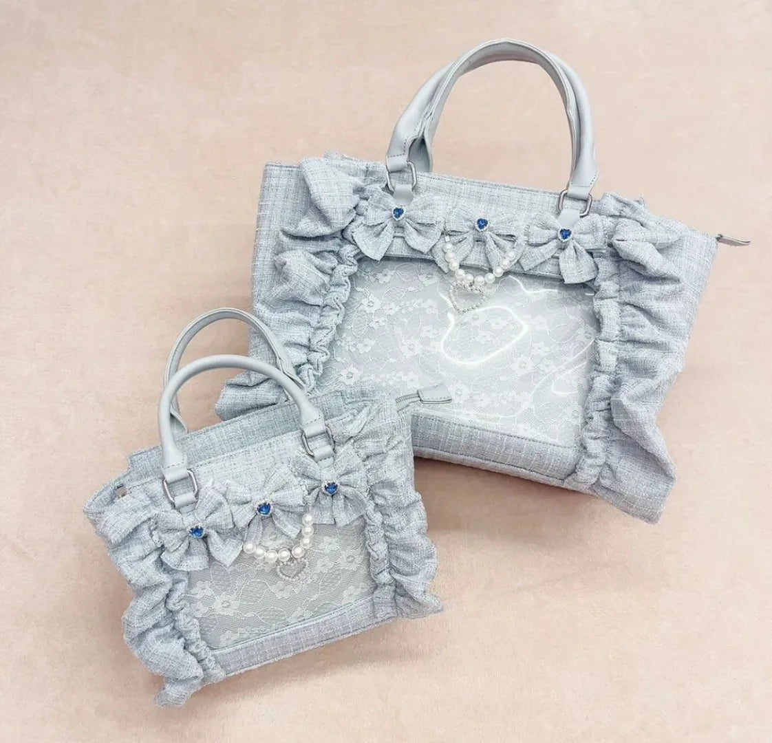 Japanese Sle Lace Trim Painful Bag Small Fraance Sle Handbag Single oulder Satchel Embellied with Button And Pleate...