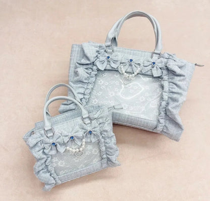 Japanese Sle Lace Trim Painful Bag Small Fraance Sle Handbag Single oulder Satchel Embellied with Button And Pleate...