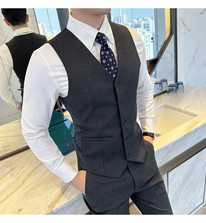 ( Vest + Pants) Men Luxury High Quality Business Suit Vest 2 pieces Formal Groom Wedding Dress Vest Set Fashion Club Clothing