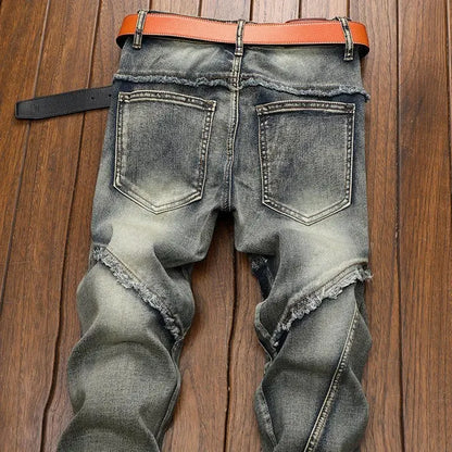 High Quality Fashion Luxury Retro Men's Denim Jeans Korean Style Vintage Casual Punk Motorcycle Designer Riding Cargo Jeans