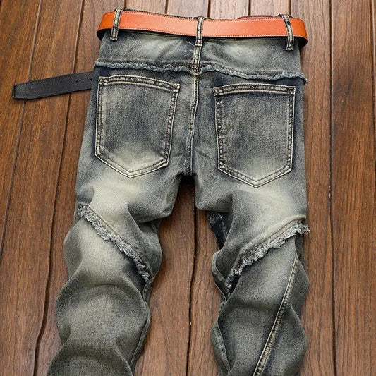 High Quality Fashion Luxury Retro Men's Denim Jeans Korean Style Vintage Casual Punk Motorcycle Designer Riding Cargo Jeans