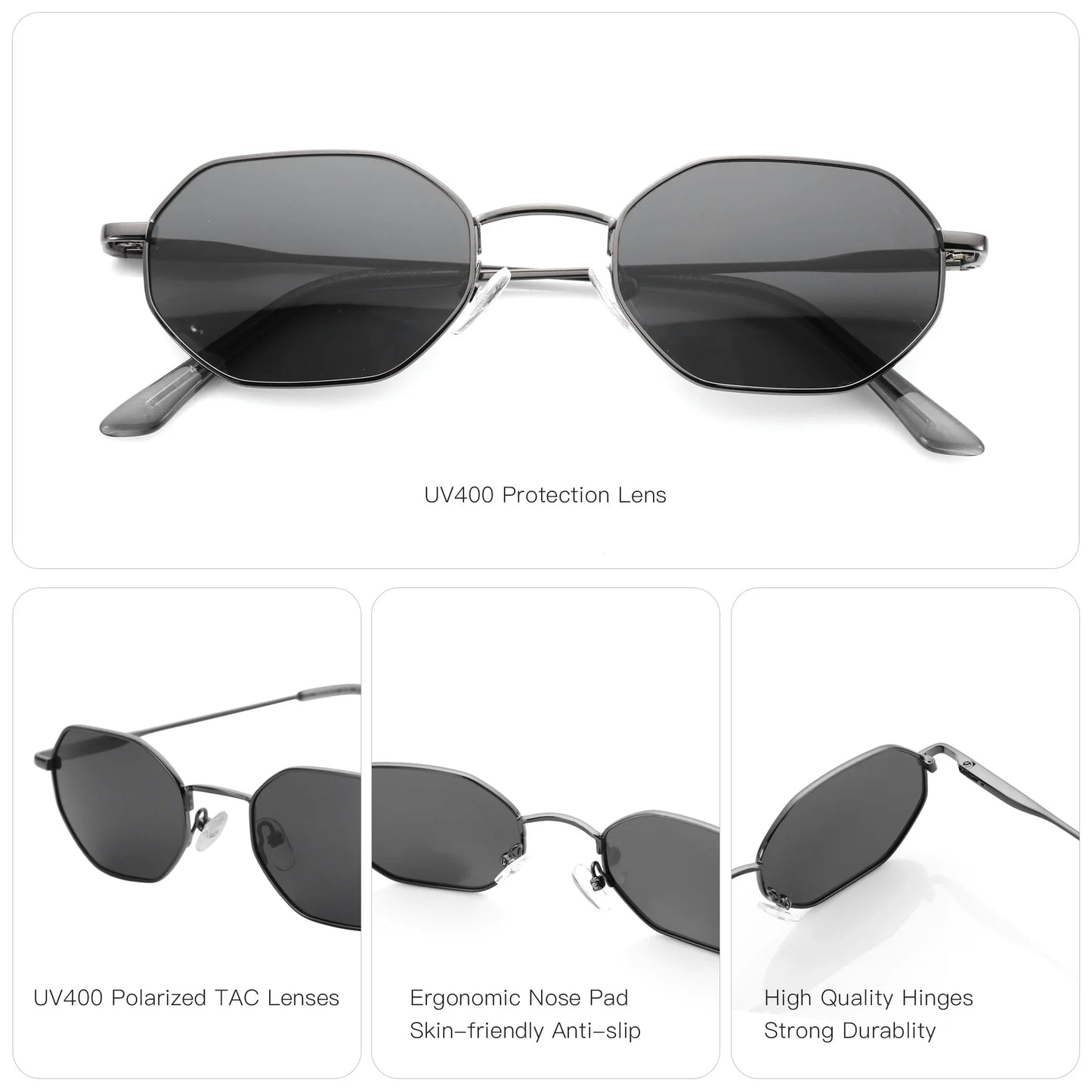 Retro Small Polygon Polarized Sunglasses Women Metal UV400 Sun Glasses Men Anti-Glare UV400 Goggles Driving Eyewear