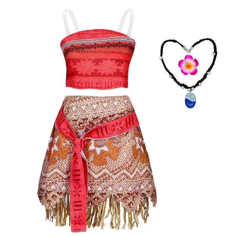 Halloween Fairy Princess Moana Costume Girl Cosplay Vaiana Vintage Adventure Kids Bikini Party Clothes Kids Clothes Set