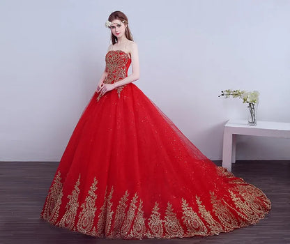 2026 New Ball Gown Lace Tulle Red Wedding Dress With Tail Chinese Pattern Style Cheap China Embroidery Bridal Gown Customized