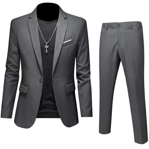 6XL-M (Blazer+Pants) High Quality Business Solid Color Slim Fit Suits 2 Pieces Men's Groom Wedding Social Tuxedos Set 16 Colour