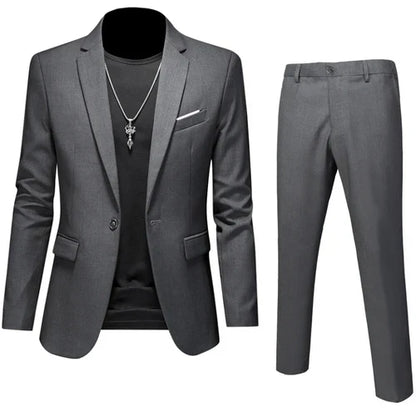 6XL-M (Blazer+Pants) High Quality Business Solid Color Slim Fit Suits 2 Pieces Men's Groom Wedding Social Tuxedos Set 16 Colour