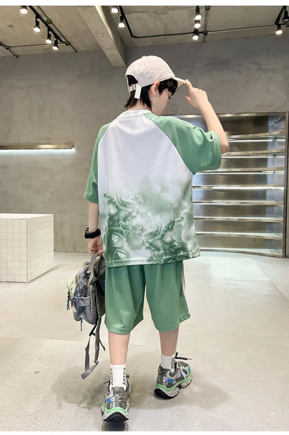 New Boys Clothing Sets Summer T-Shirt Short Sleeve+Shorts Kids Boy Sportsuit Children's Outfits Suit Teenager 5 6 8 10 12 14Yrs