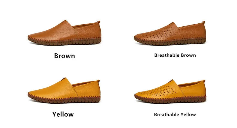 New Summer Breathable Men Loafers Handmade Leather Men's Driving Shoes Luxury Brand Flat Casual Shoes Soft Breathable Men Shoes