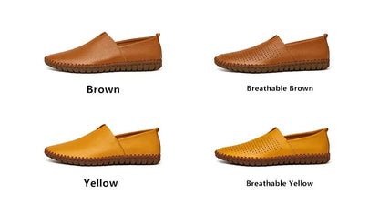 New Summer Breathable Men Loafers Handmade Leather Men's Driving Shoes Luxury Brand Flat Casual Shoes Soft Breathable Men Shoes