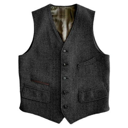 Men Vest Green Herringbone Single Button V Neck Waistcoat For Wedding Banquet Business Office Work Daily Casual Men Suit Vest