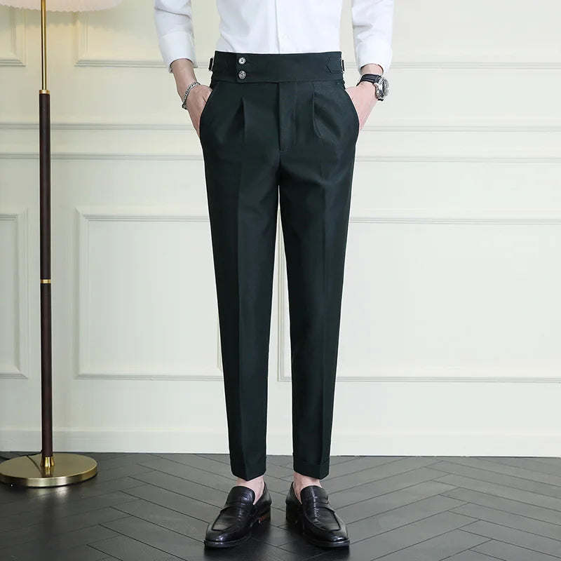 High Quality Italian Style High-waisted Suit Pants Fashion Neapolitan Men's Slim Fit Business Office Social Wedding Trousers