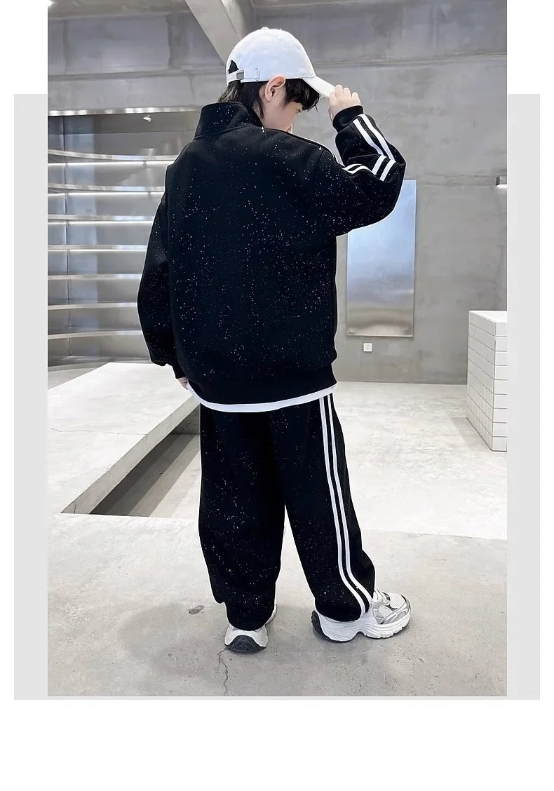 Spring Autumn Boys Striped Half Zip Sweatshirt+Sweatpant Workout Sets School Kids Tracksuit Children Outfit Jogging Suit 5-16 Yr