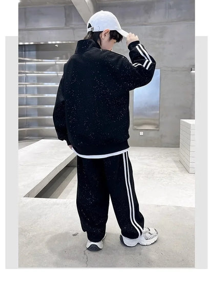 Spring Autumn Boys Striped Half Zip Sweatshirt+Sweatpant Workout Sets School Kids Tracksuit Children Outfit Jogging Suit 5-16 Yr