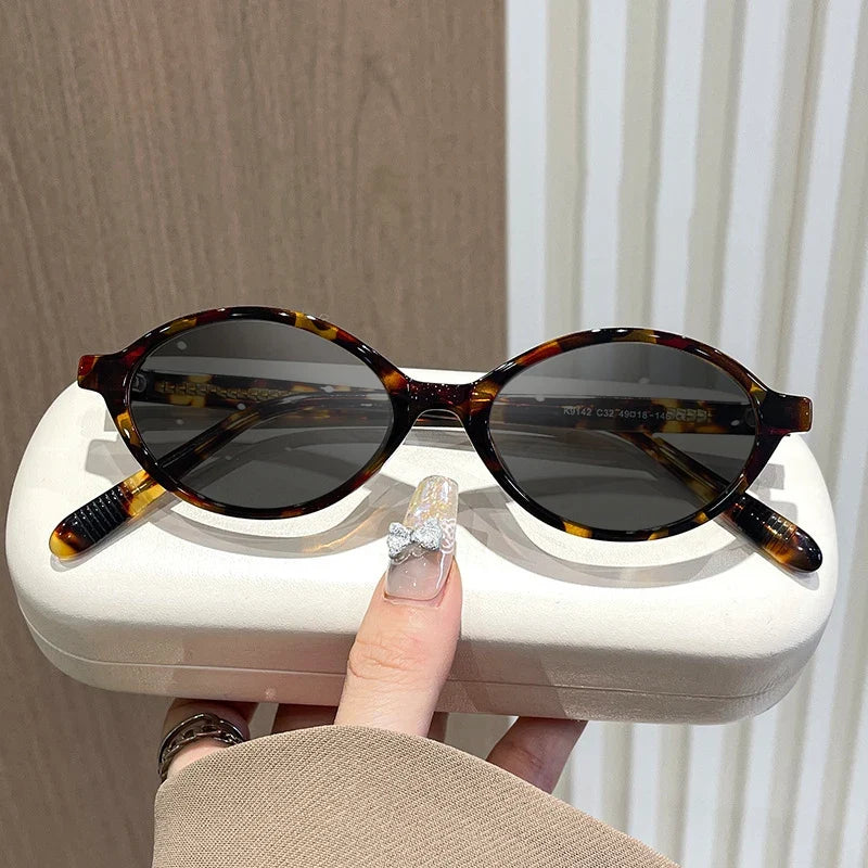 Simple Geometric Oval Small Frame Retro Design Women's Polarized Sunglasses UV Protection Customizable Prescription K9142
