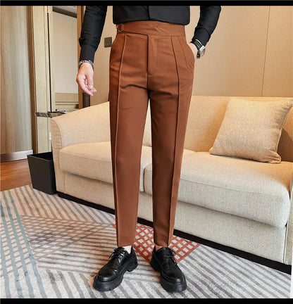High Quality Men's Suit Pant Solid Color England Style Slim Fit Casual High Waist Trousers Men Spring Autumn Fashion Suit Pants