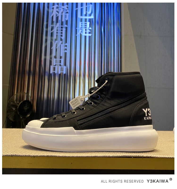 New Fashion High-top Casual Shoes Men Platform White Ankle Boot in Canvas Zipper Ornament Sneaker Boots Handcrafted Man Footwear
