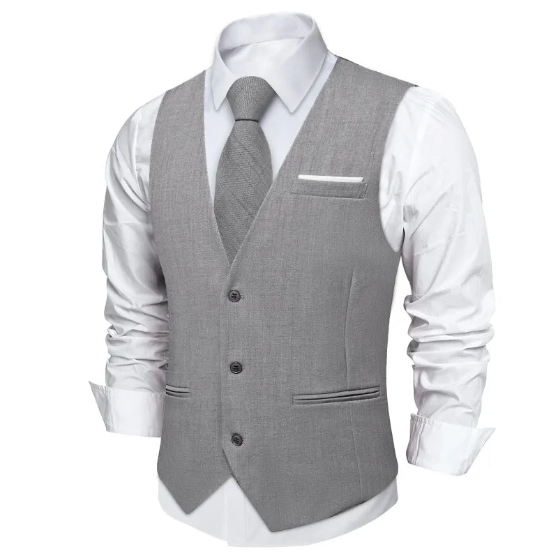 Fashion Men Vest Blue Single Breasted V Neck Solid Waistcoat For Wedding Birthday Party Prom Business Daily Casual Men Suit Vest