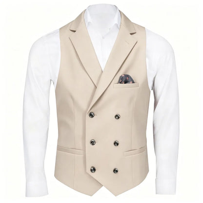 Men Vest Black Solid Double Button With Lapel Waistcoat For Business Wedding Party Banquet Prom Daily Casual Men Suit Vest