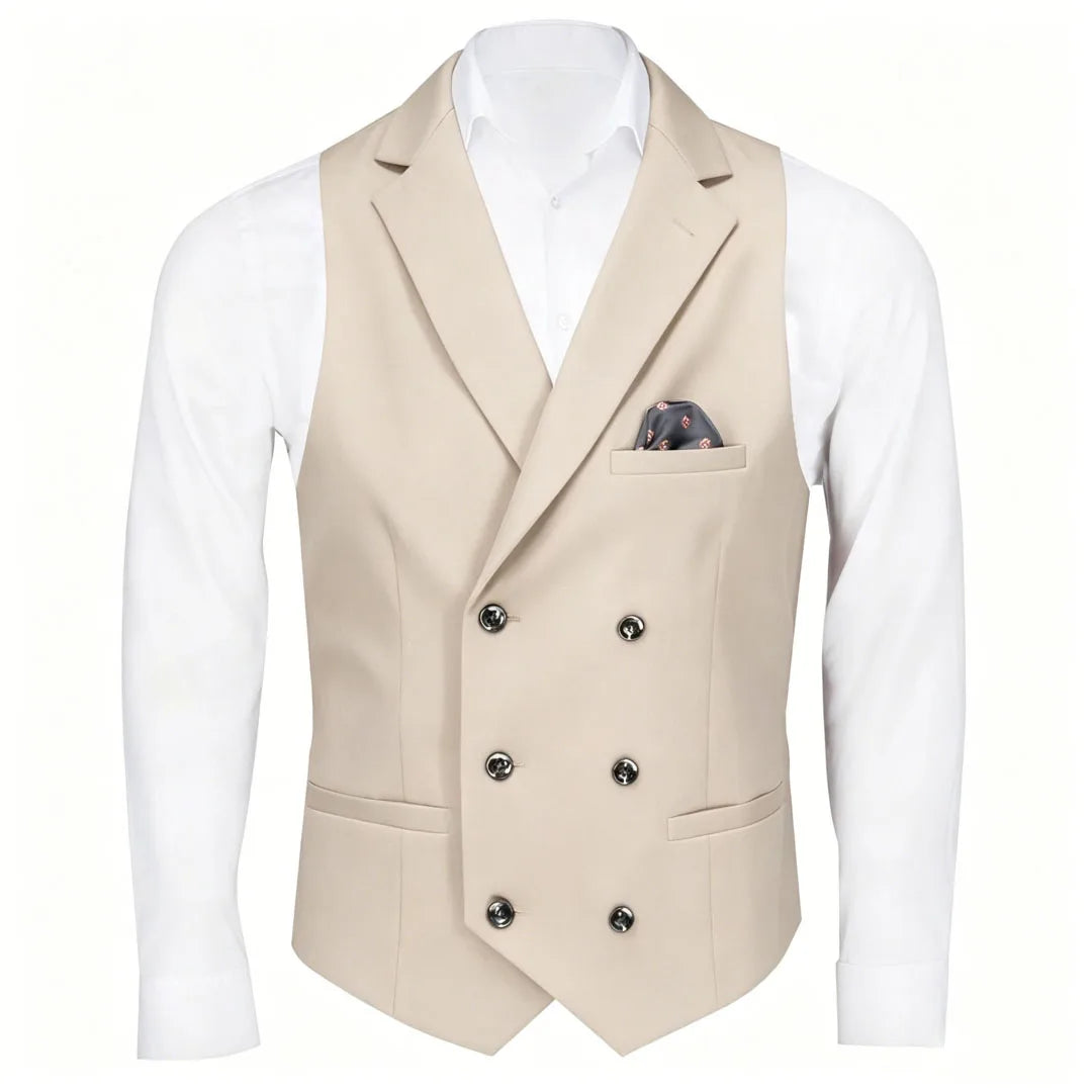 Men Vest Black Solid Double Button With Lapel Waistcoat For Business Wedding Party Banquet Prom Daily Casual Men Suit Vest