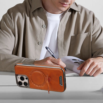 360 Rotating Bracket Luxury Magnetic Leather Phone Case For iPhone 16 17 Pro Max 15 14 13 12 Magsafe Wireless Charging Cover