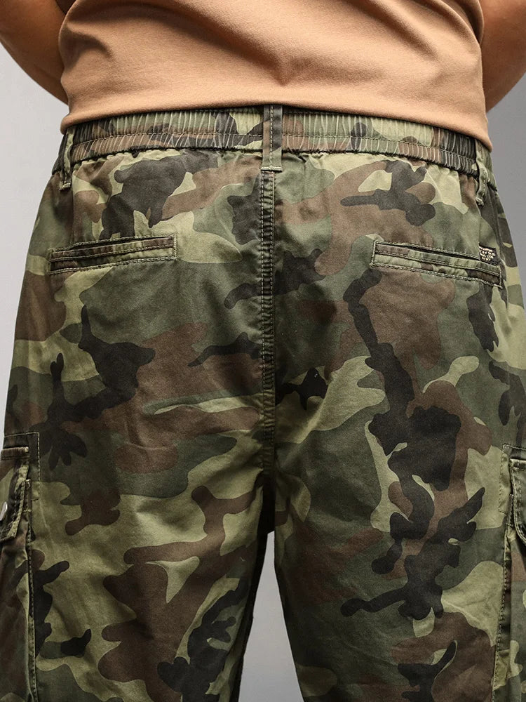 2024 Men's Shorts Camouflage Grey Summer Casual Elastic Waist Knee Length Camo Cargo Short Men Stretch Drawstring Cotton Bermuda