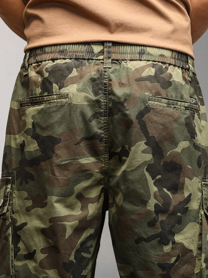 2024 Men's Shorts Camouflage Grey Summer Casual Elastic Waist Knee Length Camo Cargo Short Men Stretch Drawstring Cotton Bermuda