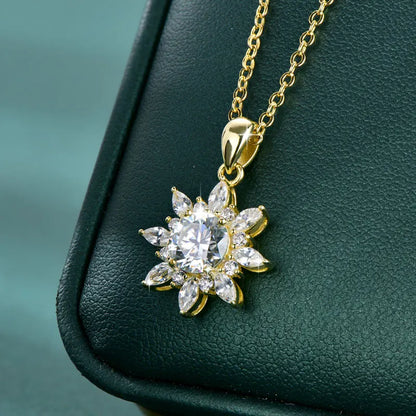 GRA Certified 6.5mm Round Moissanite Delicate Snowflake Pendant Necklace for Women 14K Gold Filled Fine Jewelry Gifts