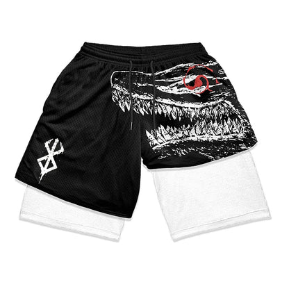 Print 2 in 1 Running Shorts for Men Gym Workout Fitness Athletic Shorts with Pockets Summer Activewear Quick Dry Stretch