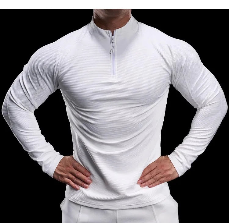 Autumn Sports Fitness Top Men Running Training Long-sleeved T-shirts Sweaters Stand-up Collar Quick-drying Breathable Clothes