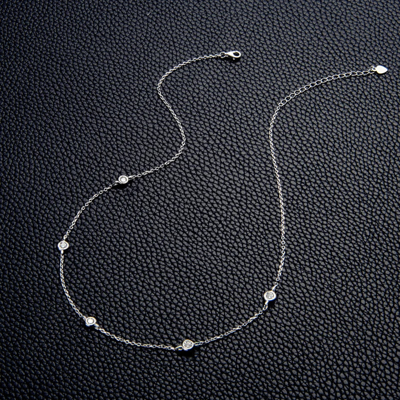 925 Sterling Silver Necklaces Round Cut 2.5mm/4mm Bezel Moissanite Choker Necklace for Women Multilayer Neck Jewelry