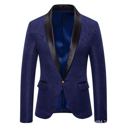 Men's Red Long-sleeved Suit Jacket, Black Collar Single-button Formal Coat, Available in Blue, Purple, Green, and White Blazers